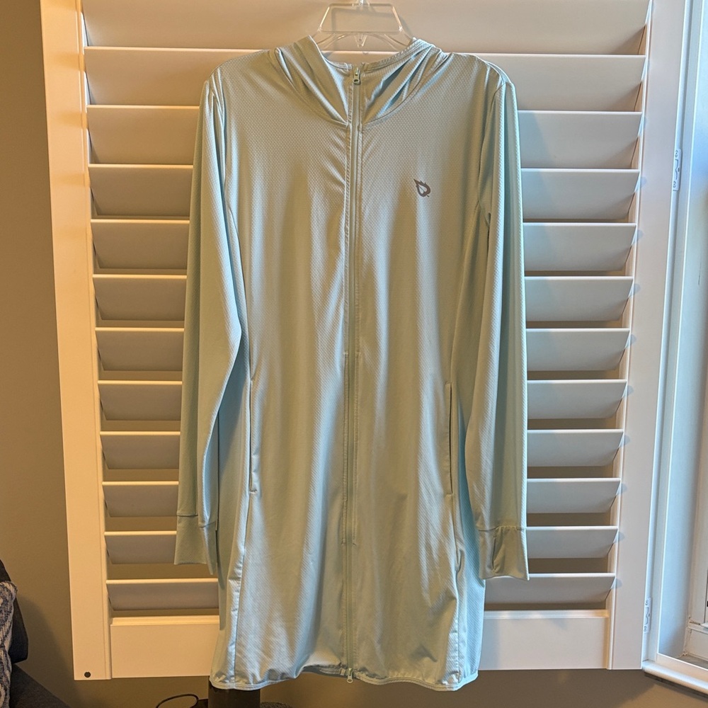 Bayleaf Women's Blue UPS 50" 2-way Zip Long Sleeve Cover Up Dress Sz: L, EUC